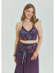 Halter Neck Open Back Pink Floral Plus Size Crop Blouse 4616